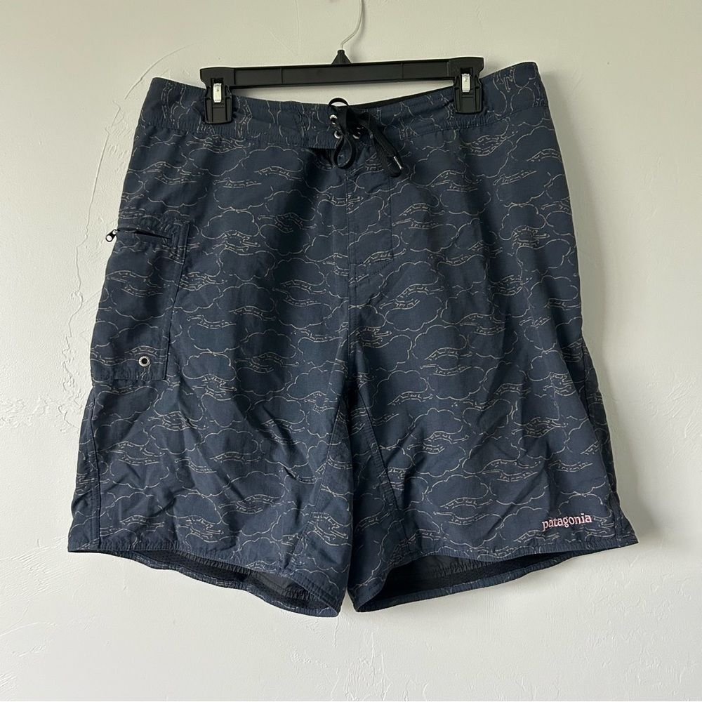 Patagonia Men's Canoe Paddler Board Shorts Blue Clouds Algae Size 34